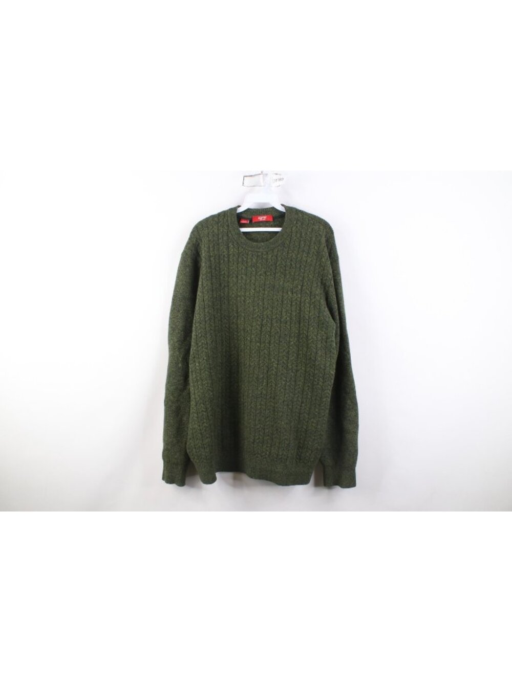 Vintage Y2K Esprit Mens XL Blank Wool Blend Ribbed Cable Knit Sweater Green